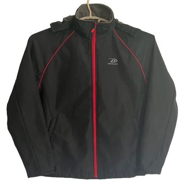 Pro Player Jacket Perform-Dri Mens Hooded Fleece Lined L Zip front Pockets Black - Picture 1 of 10